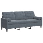vidaXL Canapea cu 3 locuri cu pernuțe, gri închis, 180 cm, catifea