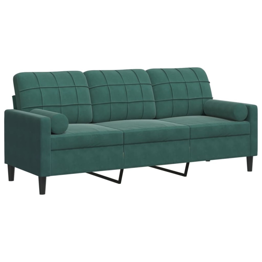 vidaXL Canapea cu 3 locuri cu pernuțe, verde închis, 180 cm, catifea