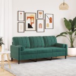 vidaXL Canapea cu 3 locuri cu pernuțe, verde închis, 180 cm, catifea vidaXL Canapea cu 3 locuri cu pernuțe, verde închis, 180 cm, catifea