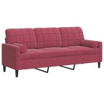vidaXL Canapea cu 3 locuri cu pernuțe, roșu vin, 180 cm, catifea vidaXL Canapea cu 3 locuri cu pernuțe, roșu vin, 180 cm, catifea