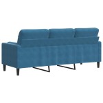 vidaXL Canapea cu 3 locuri cu pernuțe, albastru, 180 cm, catifea