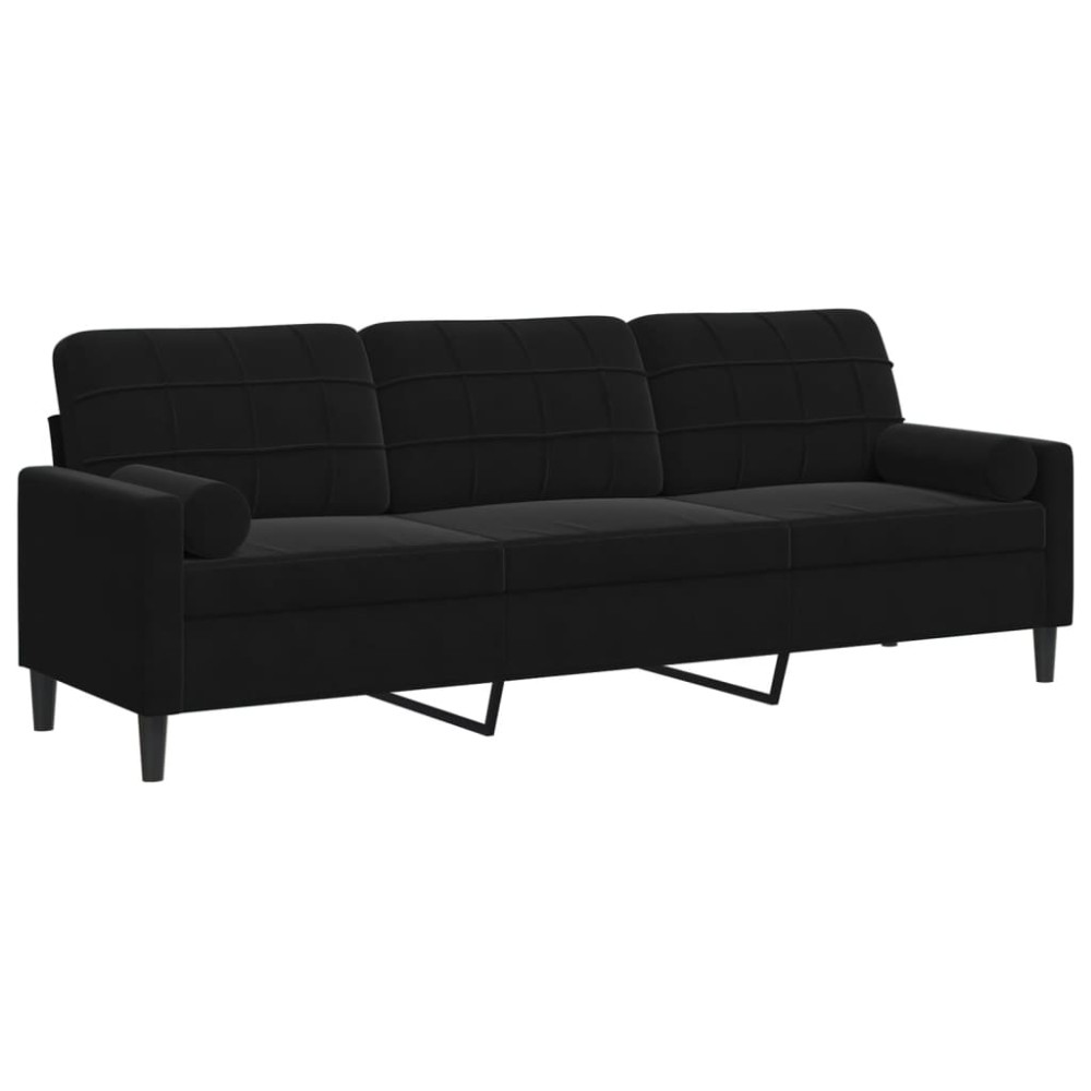 vidaXL Canapea cu 3 locuri cu pernuțe, negru, 210 cm, catifea