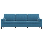 vidaXL Canapea cu 3 locuri cu pernuțe, albastru, 210 cm, catifea vidaXL Canapea cu 3 locuri cu pernuțe, albastru, 210 cm, catifea