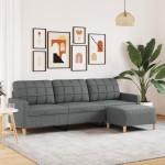 vidaXL Canapea cu 3 locuri și taburet, gri închis, 210 cm, textil vidaXL Canapea cu 3 locuri și taburet, gri închis, 210 cm, textil
