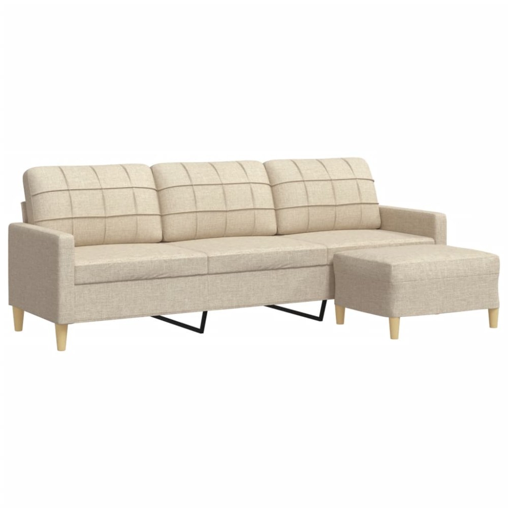 vidaXL Canapea cu 3 locuri și taburet, crem, 210 cm, textil