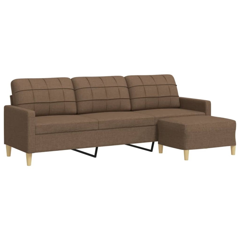 vidaXL Canapea cu 3 locuri și taburet, maro, 210 cm, textil