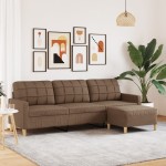 vidaXL Canapea cu 3 locuri și taburet, maro, 210 cm, textil vidaXL Canapea cu 3 locuri și taburet, maro, 210 cm, textil