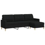 vidaXL Canapea cu 3 locuri și taburet, negru, 210 cm, textil vidaXL Canapea cu 3 locuri și taburet, negru, 210 cm, textil