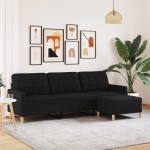 vidaXL Canapea cu 3 locuri și taburet, negru, 210 cm, textil vidaXL Canapea cu 3 locuri și taburet, negru, 210 cm, textil