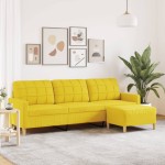 vidaXL Canapea cu 3 locuri și taburet, galben deschis, 210 cm, textil vidaXL Canapea cu 3 locuri și taburet, galben deschis, 210 cm, textil
