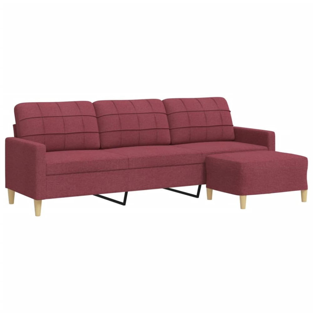 vidaXL Canapea cu 3 locuri și taburet, roșu vin, 210 cm, textil