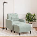 vidaXL Fotoliu canapea cu taburet, gri deschis, 60 cm, catifea