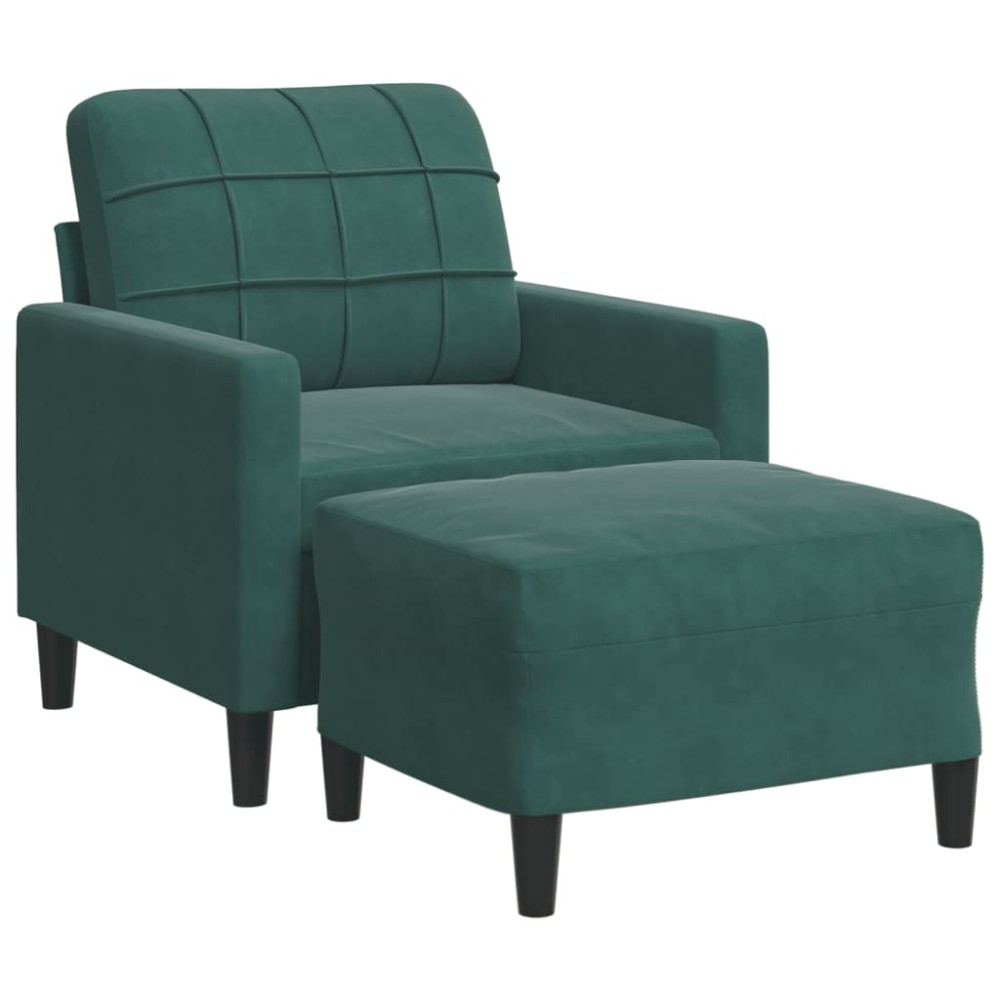 vidaXL Fotoliu canapea cu taburet, verde închis, 60 cm, catifea