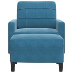 vidaXL Fotoliu canapea cu taburet, albastru, 60 cm, catifea