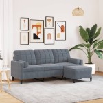 vidaXL Canapea cu 3 locuri și taburet, gri închis, 180 cm, catifea vidaXL Canapea cu 3 locuri și taburet, gri închis, 180 cm, catifea