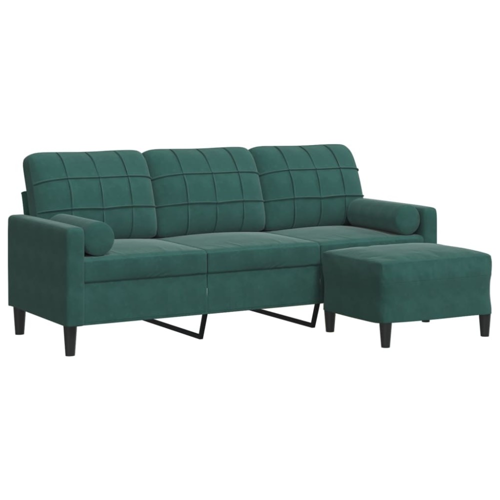 vidaXL Canapea cu 3 locuri și taburet, verde închis, 180 cm, catifea