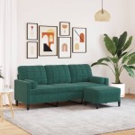 vidaXL Canapea cu 3 locuri și taburet, verde închis, 180 cm, catifea