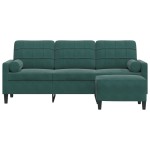 vidaXL Canapea cu 3 locuri și taburet, verde închis, 180 cm, catifea