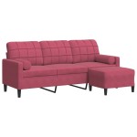 vidaXL Canapea cu 3 locuri și taburet, roșu vin, 180 cm, catifea vidaXL Canapea cu 3 locuri și taburet, roșu vin, 180 cm, catifea