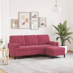 vidaXL Canapea cu 3 locuri și taburet, roșu vin, 180 cm, catifea vidaXL Canapea cu 3 locuri și taburet, roșu vin, 180 cm, catifea