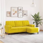 vidaXL Canapea cu 3 locuri și taburet, galben, 180 cm, catifea vidaXL Canapea cu 3 locuri și taburet, galben, 180 cm, catifea