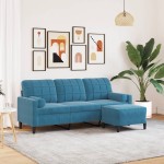 vidaXL Canapea cu 3 locuri și taburet, albastru, 180 cm, catifea vidaXL Canapea cu 3 locuri și taburet, albastru, 180 cm, catifea