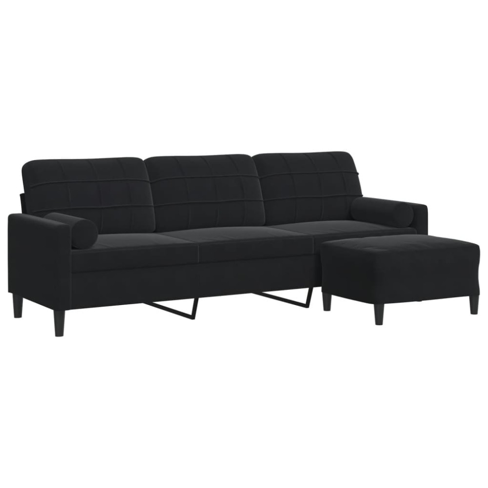 vidaXL Canapea cu 3 locuri și taburet, negru, 210 cm, catifea