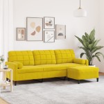 vidaXL Canapea cu 3 locuri și taburet, galben, 210 cm, catifea vidaXL Canapea cu 3 locuri și taburet, galben, 210 cm, catifea