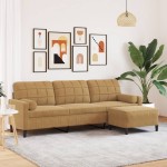 vidaXL Canapea cu 3 locuri și taburet, maro, 210 cm, catifea vidaXL Canapea cu 3 locuri și taburet, maro, 210 cm, catifea