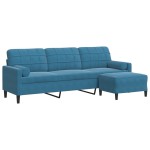 vidaXL Canapea cu 3 locuri și taburet, albastru, 210 cm, catifea vidaXL Canapea cu 3 locuri și taburet, albastru, 210 cm, catifea