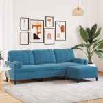 vidaXL Canapea cu 3 locuri și taburet, albastru, 210 cm, catifea vidaXL Canapea cu 3 locuri și taburet, albastru, 210 cm, catifea