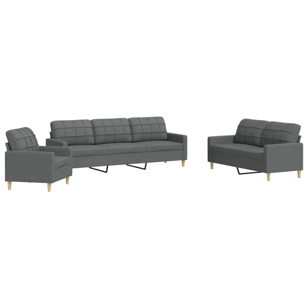 vidaXL Set de canapele, 3 piese, gri închis, textil