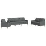 vidaXL Set de canapele, 3 piese, gri închis, textil vidaXL Set de canapele, 3 piese, gri închis, textil