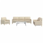 vidaXL Set de canapele, 3 piese, crem, material vidaXL Set de canapele, 3 piese, crem, material