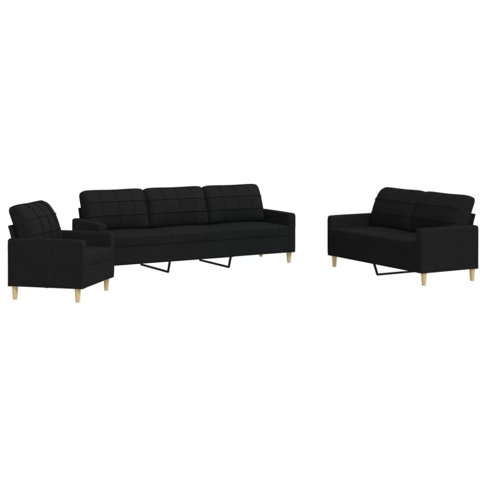 vidaXL Set de canapele, 3 piese, negru, textil