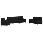 vidaXL Set de canapele, 3 piese, negru, textil vidaXL Set de canapele, 3 piese, negru, textil