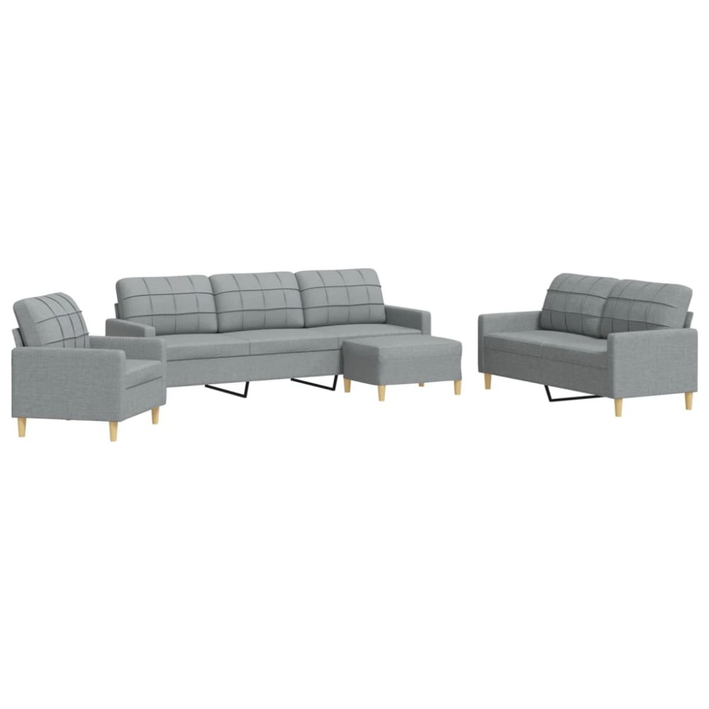 vidaXL Set canapele cu taburet, 4 piese, gri deschis, textil