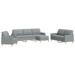 vidaXL Set canapele cu taburet, 4 piese, gri deschis, textil