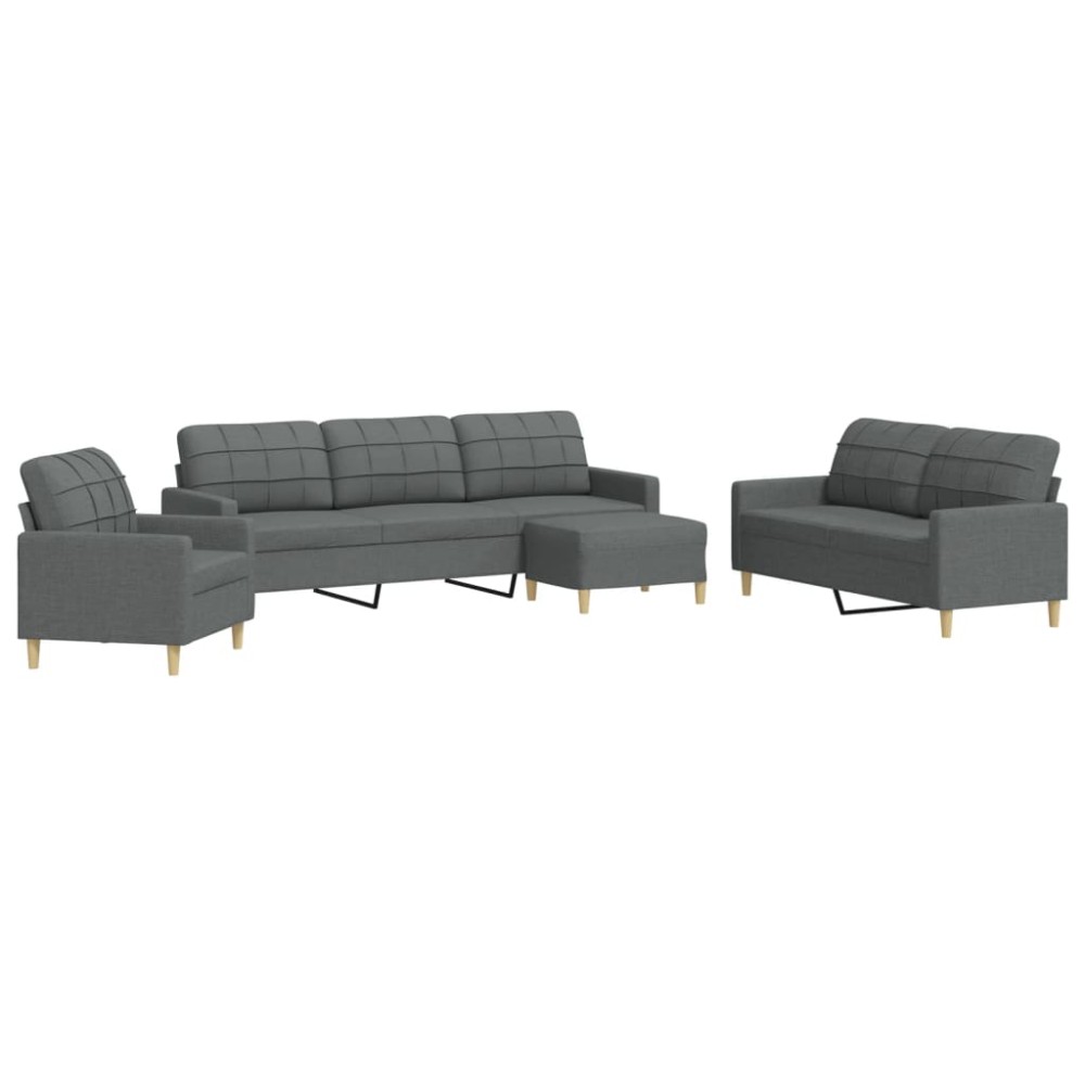 vidaXL Set de canapele cu taburet, 4 piese, gri închis, textil