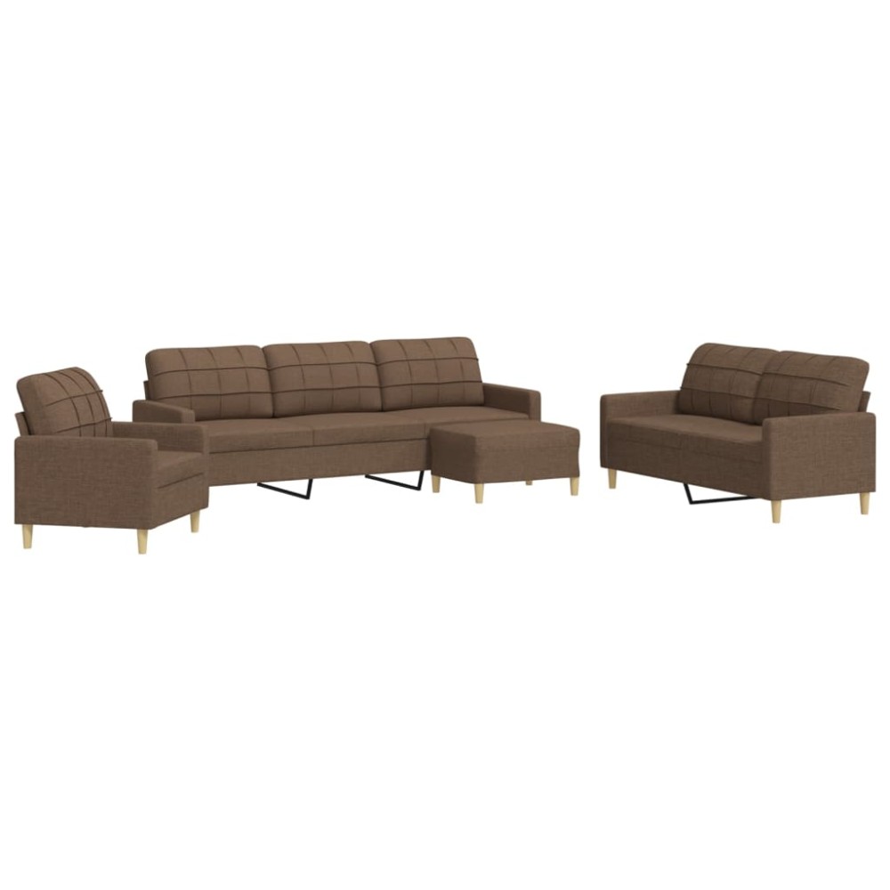 vidaXL Set de canapele cu taburet, 4 piese, maro, textil