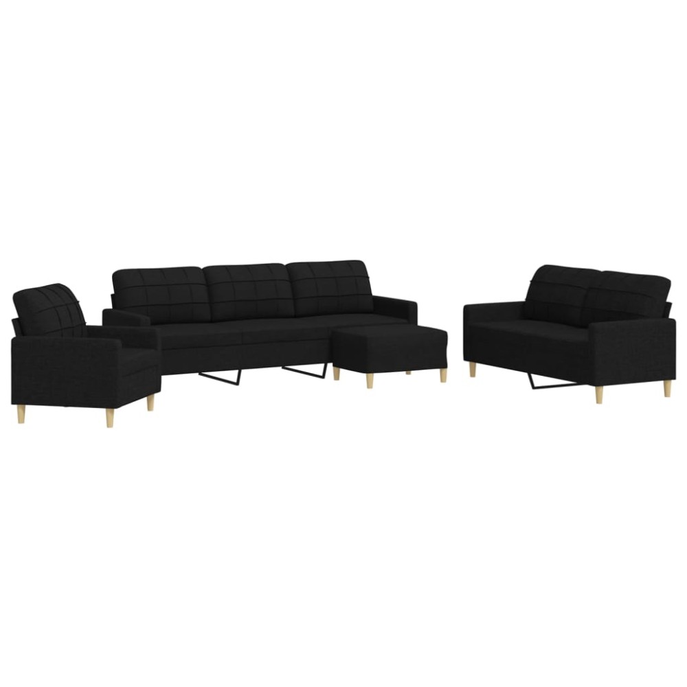 vidaXL Set de canapele cu taburet, 4 piese, negru, textil