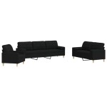 vidaXL Set de canapele cu perne decorative, 3 piese, negru, textil
