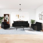 vidaXL Set de canapele cu perne decorative, 3 piese, negru, textil