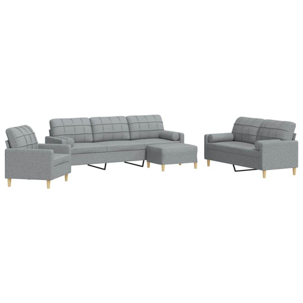 vidaXL Set canapele cu taburet și perne, 4 piese, gri deschis, textil