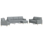 vidaXL Set canapele cu taburet și perne, 4 piese, gri deschis, textil vidaXL Set canapele cu taburet și perne, 4 piese, gri deschis, textil