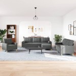 vidaXL Set canapele cu taburet și perne, 4 piese, gri închis, textil vidaXL Set canapele cu taburet și perne, 4 piese, gri închis, textil
