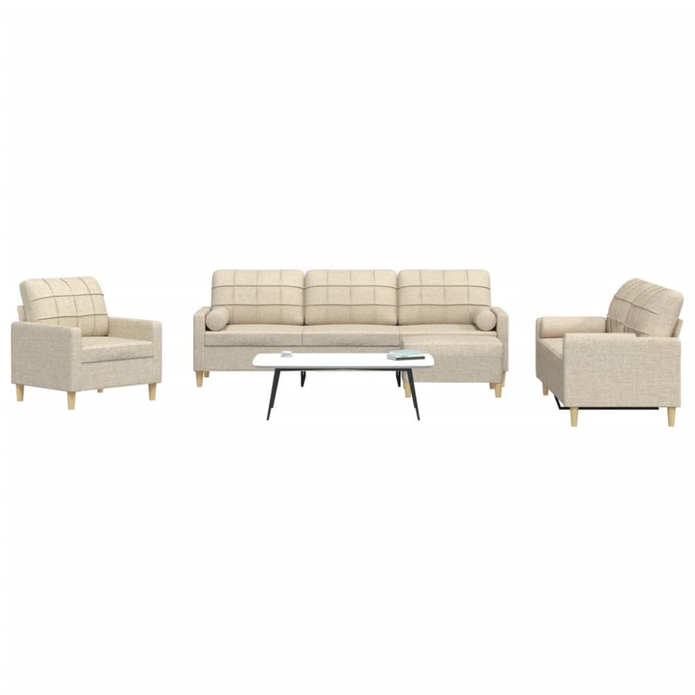vidaXL Set canapele cu taburet și perne, 4 piese, crem, textil