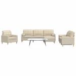 vidaXL Set canapele cu taburet și perne, 4 piese, crem, textil