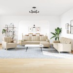 vidaXL Set canapele cu taburet și perne, 4 piese, crem, textil