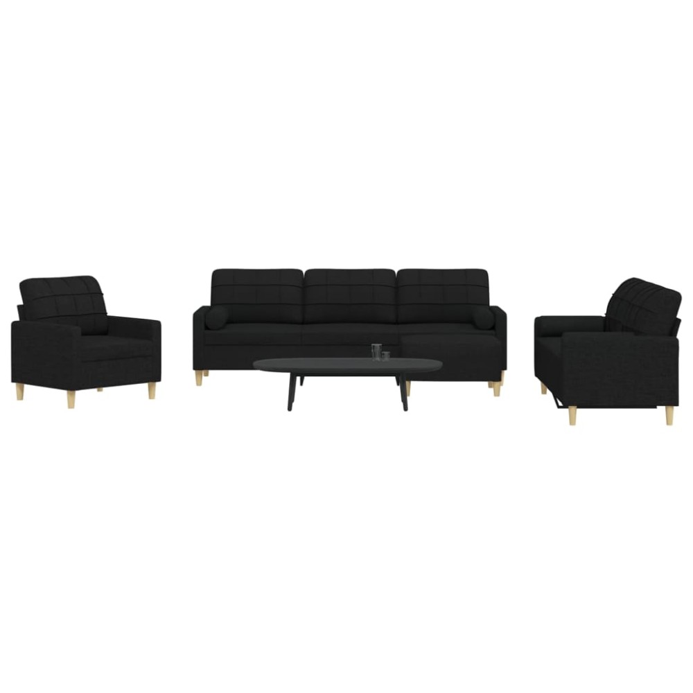 vidaXL Set canapele cu taburet și perne, 4 piese, negru, textil